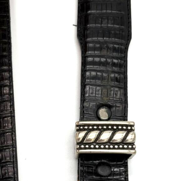 Vintage 90s Onyx Croc Embossed Western Leather Belt Black Silver Tone Size 32 main image 4
